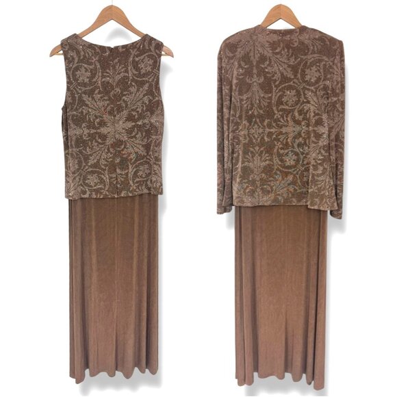 Alex Evenings Tan Sparkly Gown & Jacket‎ Mother Of Bride Dress Size 12 Wedding - Picture 2 of 5